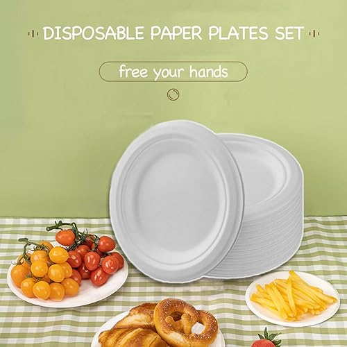 Miniatura 6 de Juego de 200 platos y utensilios desechables biodegradables, platos de papel compostables, tenedores, cucharas, cuchillos, cubiertos ecológicos,