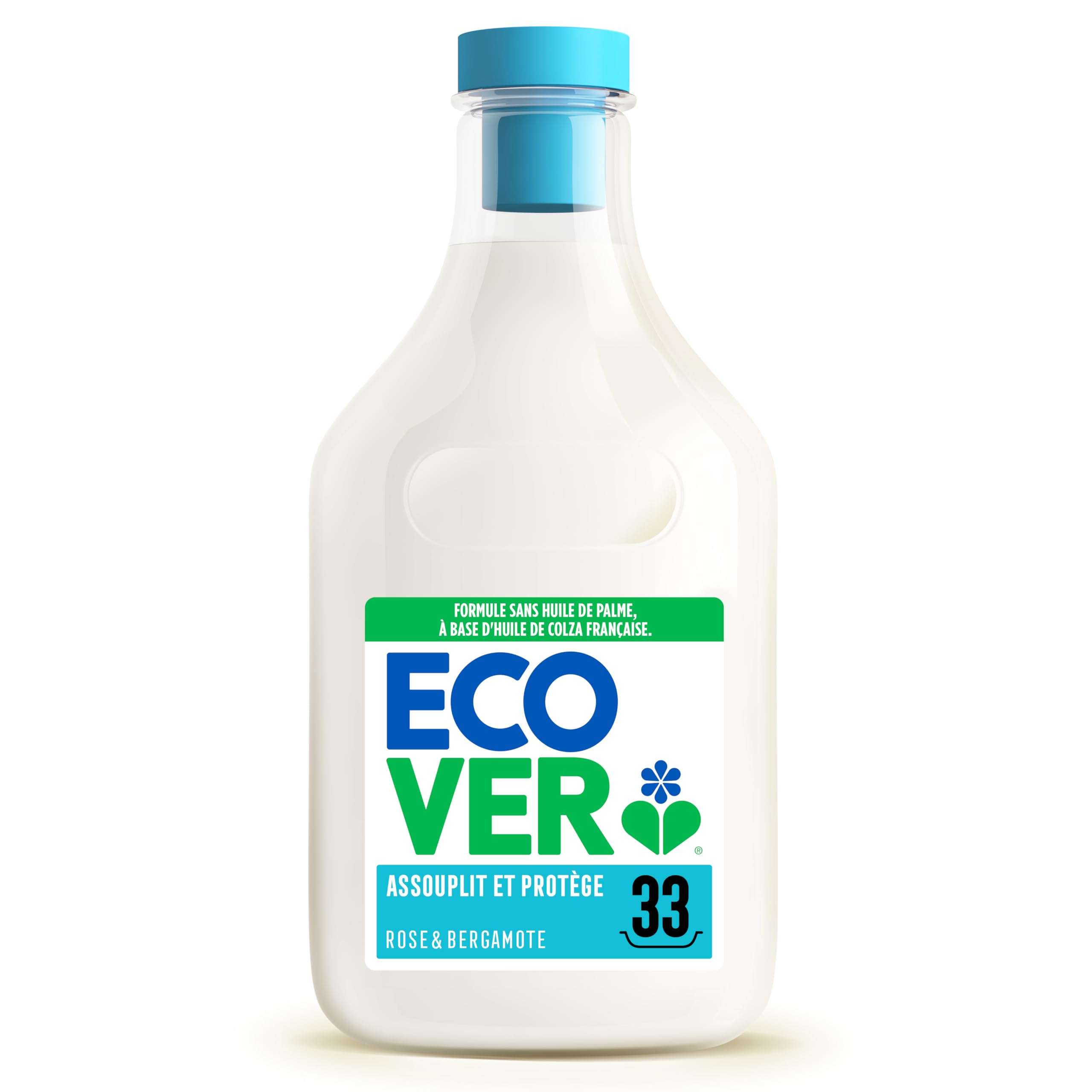 Ecover Adoucissant, Adoucissant Liquide pour Linge aux Extraits Botaniques, Sans Huile de Palme, Parfum Rose et Bergamote, Bouteille de 1 Litre