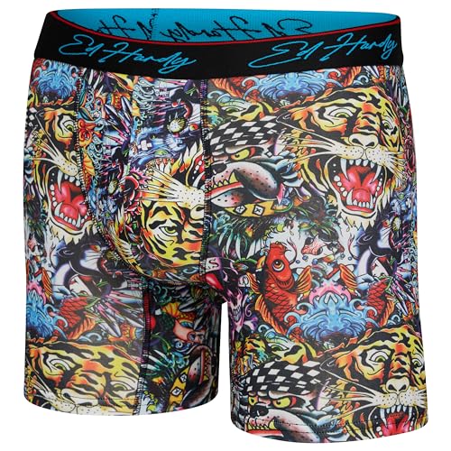 ED HARDY Mens Boxer Briefs 4 Pack, Soft Fabric Underwear, Pull On Closure, Machine Washable Comfortable Stretch Boxers4