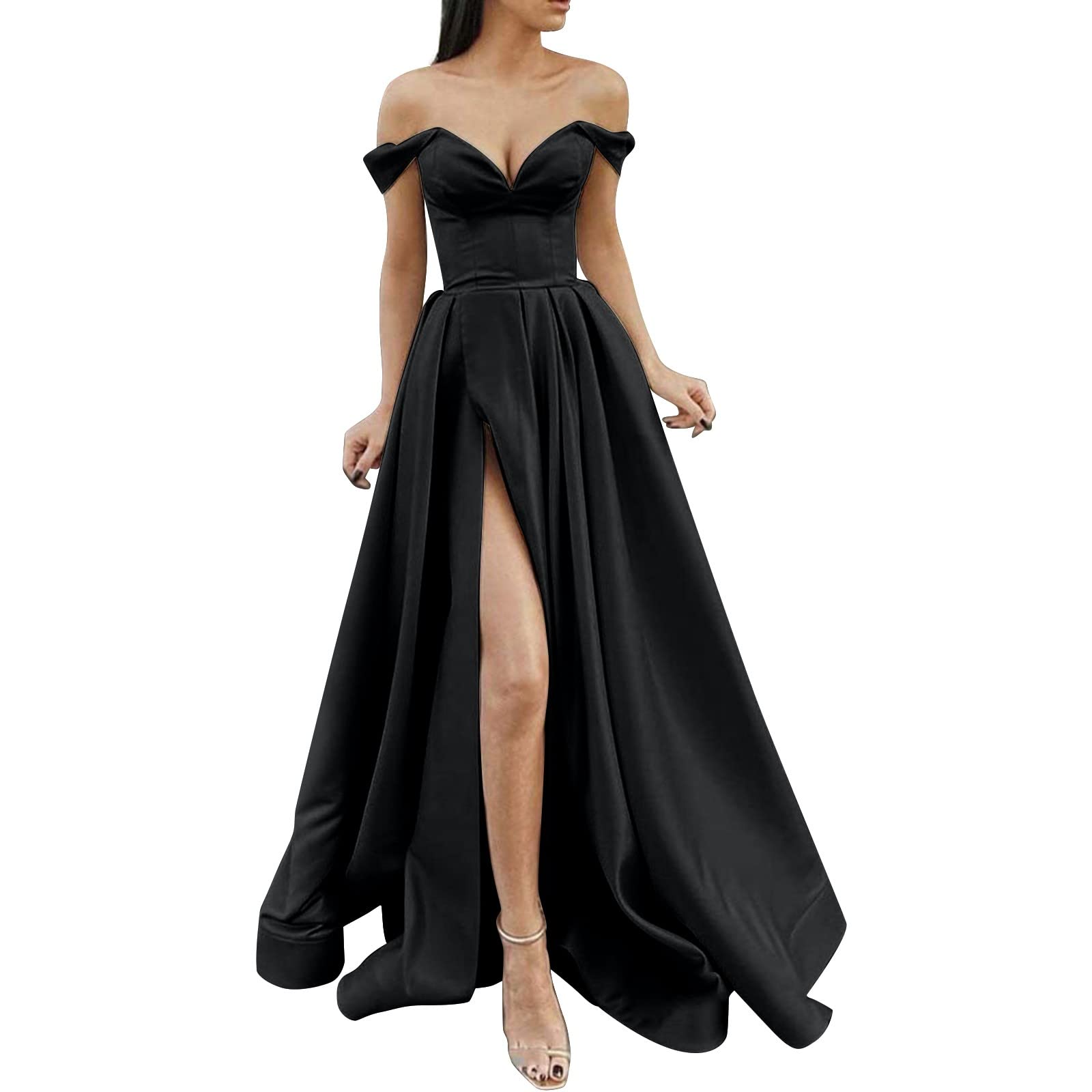 Abiti da ballo da donna lunghi da donna eleganti abiti lunghi senza schienale con scollo all'americanaCrisn Satin Spaghetti Party Prom Dress spacco laterale abito da da Vestito Ragazza 18 Anni Festa