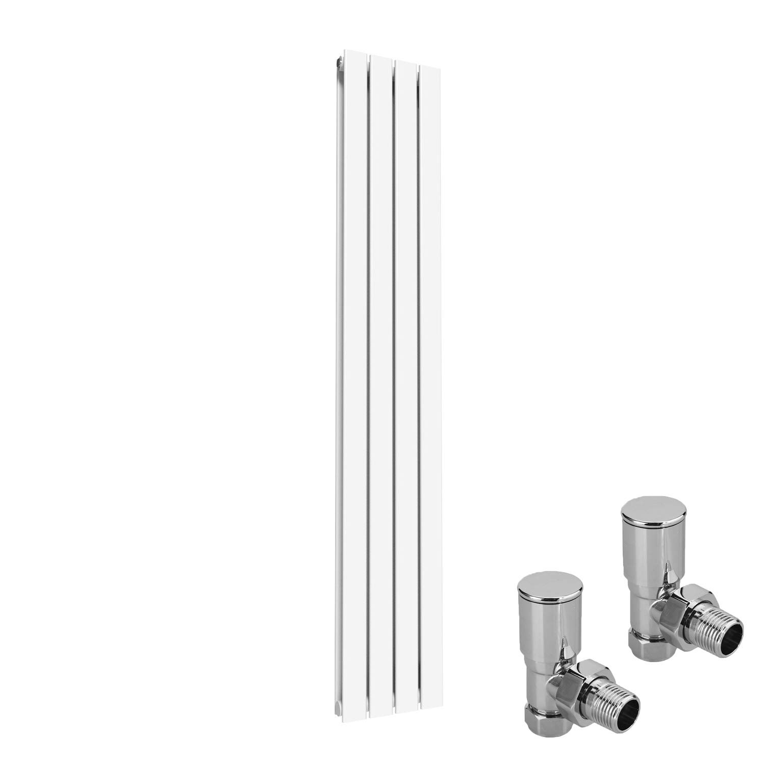 ELEGANT Modern Vertical Radiator Double Designer White Tall Upright Radiators Central Heating Wall Panel 1800 x 300 mm with Chrome Valves โ image 1