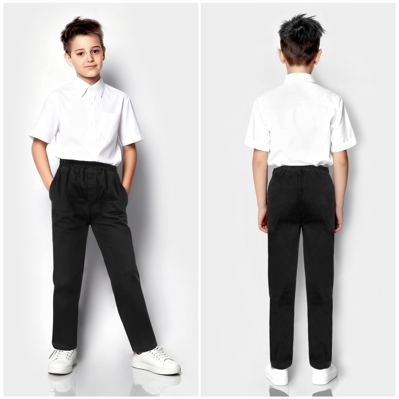 Pantalones Escolares, Pantalones Escolares Ajustados para niños, Cintura elástica, Dos Bolsillos Laterales, Negro, para Uso Diario Pantalone