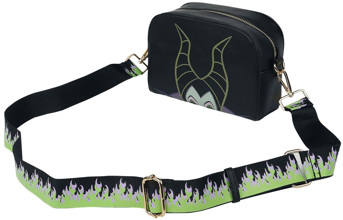 Disney Schultertasche Maleficent Gesicht – Reißverschlussfach, Flaming-Design am Schultergurt