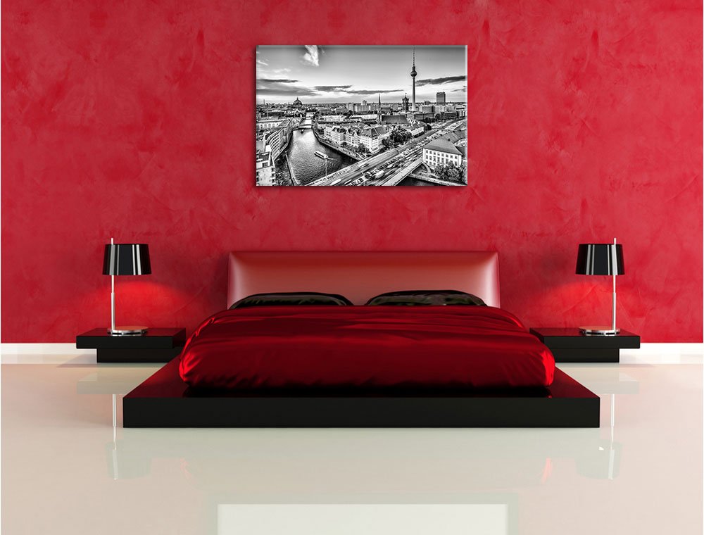 Pixxprint Monocrome, Skyline von Berlin, Größe: 120x80cm, Leinwandbild, fertig gespannt, Wandbild, Dekoration, Kunstdruck, kein Poster