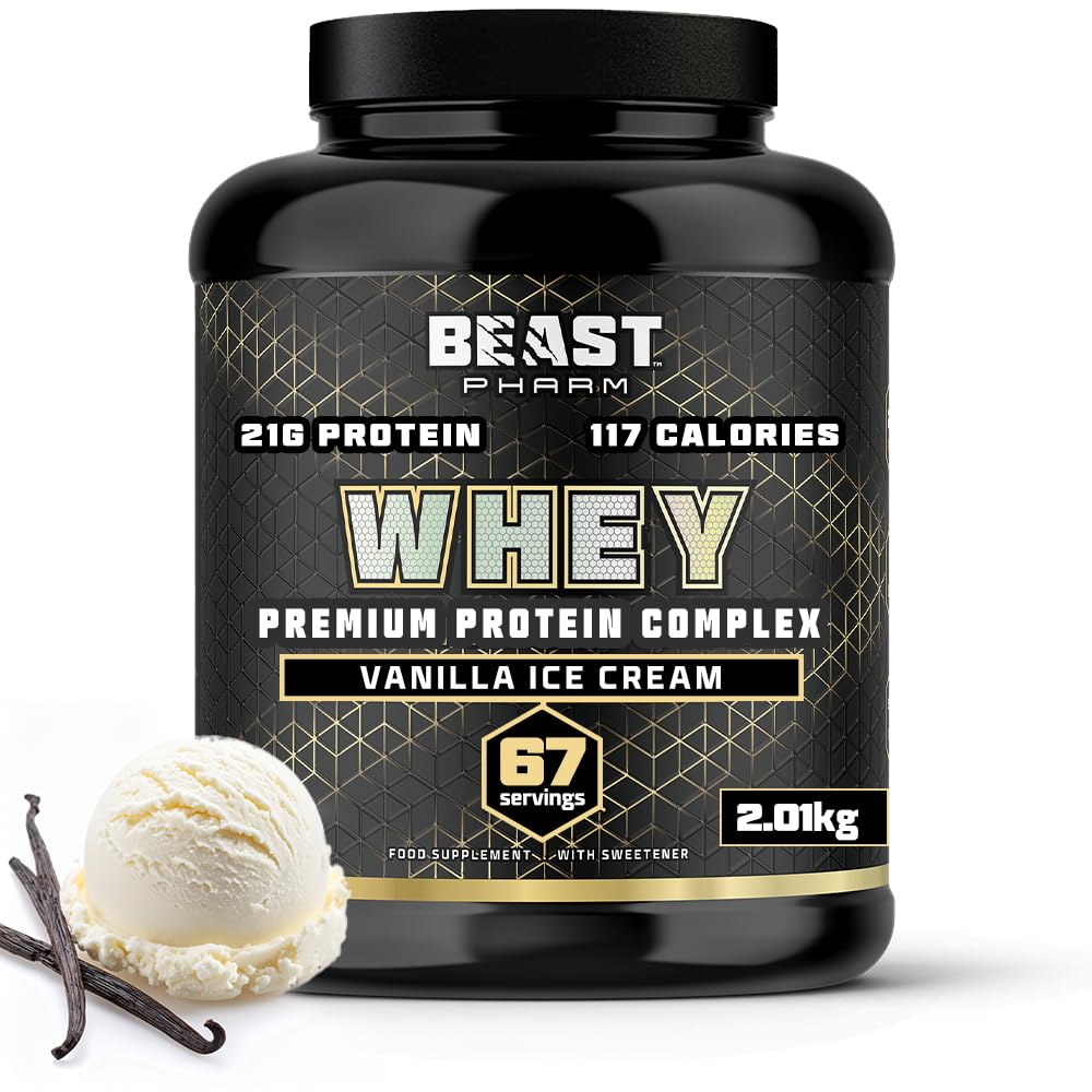 Beast Whey Protein Powder 2kg - 67 Servings - High 21g per Shake - Vanilla Protein Powder