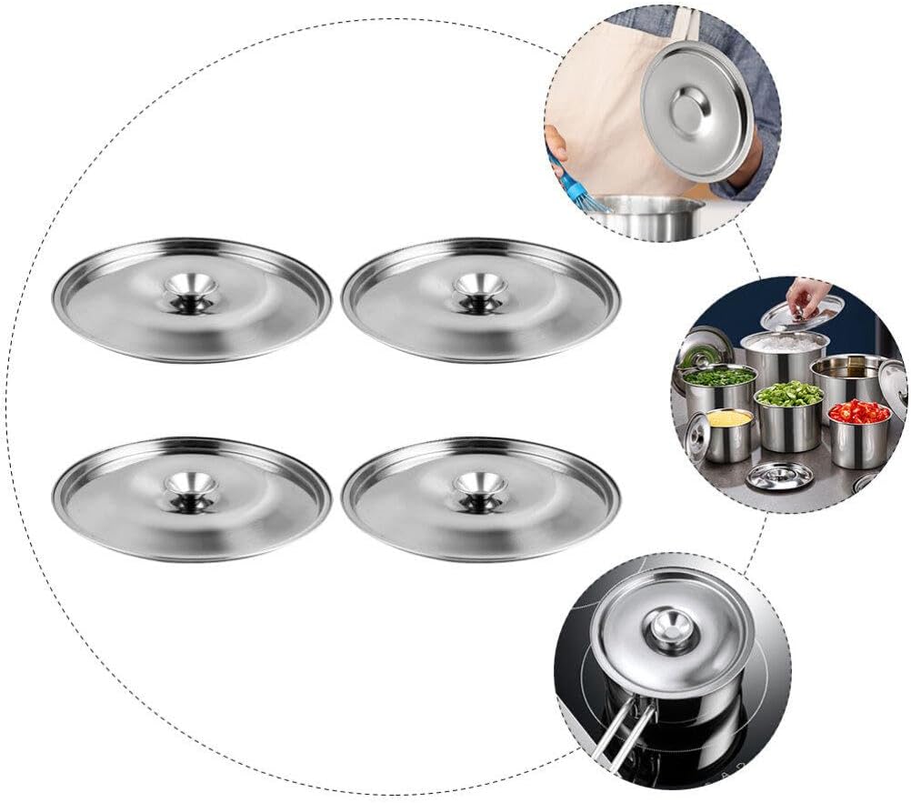 Yardwe 5.51 Inch Stainless Steel Universal Lid 2 Pack Replacement Lids for Oil Pot Seasoning Jar Spice Container and Storage Jars Fits Pots Pans Cylinders and Barrels