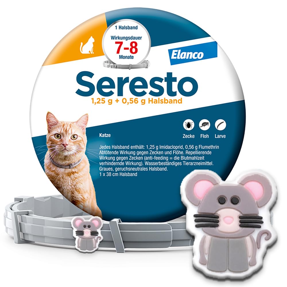 Seresto Zeckenhalsband für Katzen, 7-8 Monate Zeckenschutz mit Anhänger | Promo-Set für zuverlässigen Schutz vor Parasiten. Geruchsneutral mit Sicherheitsverschluss. Tötet Flöhe & Zecken schnell ab.