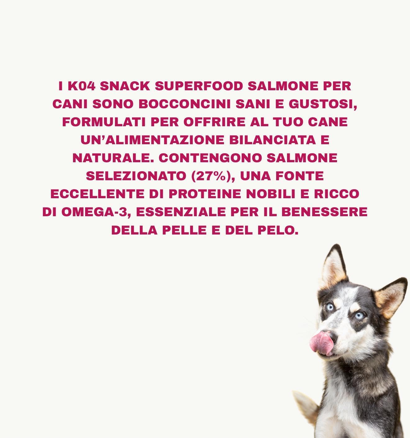 Snack pour chien naturel, collations pour chiens adultes et chiots de toutes tailles, douces friandises au saumon K04 | 3 paquets de 120 grammes chacun.