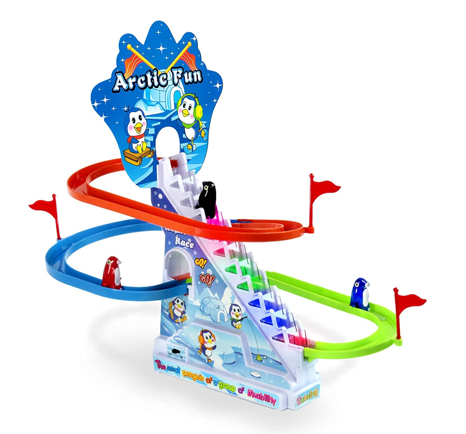 The Flyers Bay Playful Penguin Roller Coaster Race Slide Playset with Tiny Penguin Toys and Race Track