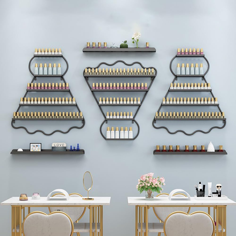 6 Set di Porta Smalto da Parete, Porta Smalto da Parete, Organizer per esporre Smalto, Porta Rossetto in Metallo per Spa, Salone di Bellezza, Negozio,Nero