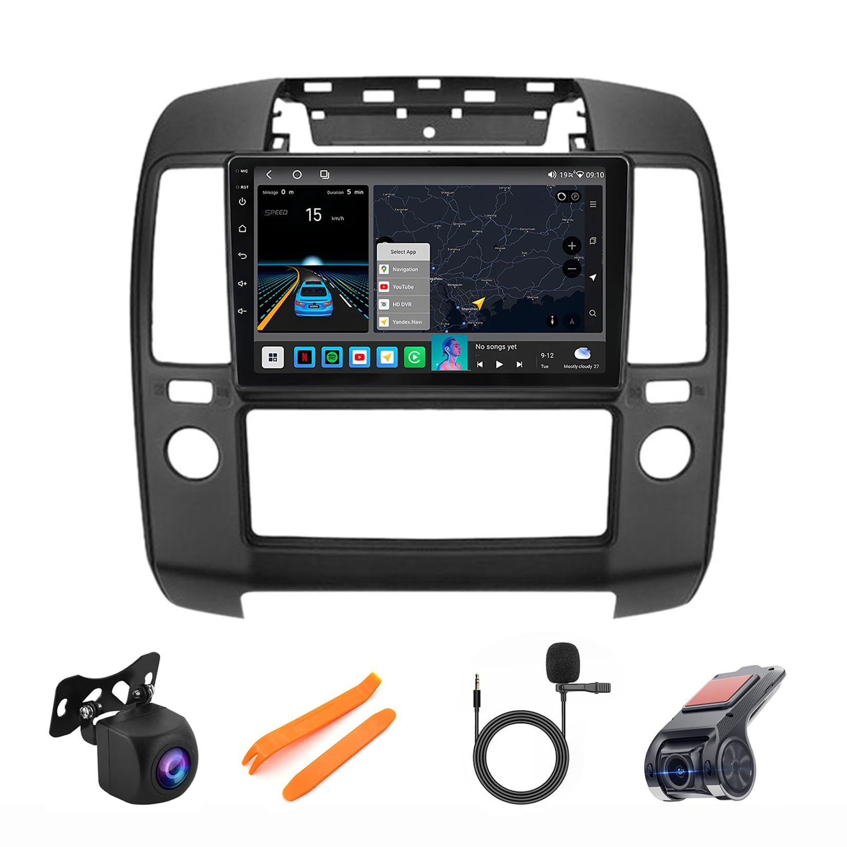 Controles al volante y GPS en estéreo de 10 pulgadas Android 12 para Nissan Navara 2004-2010