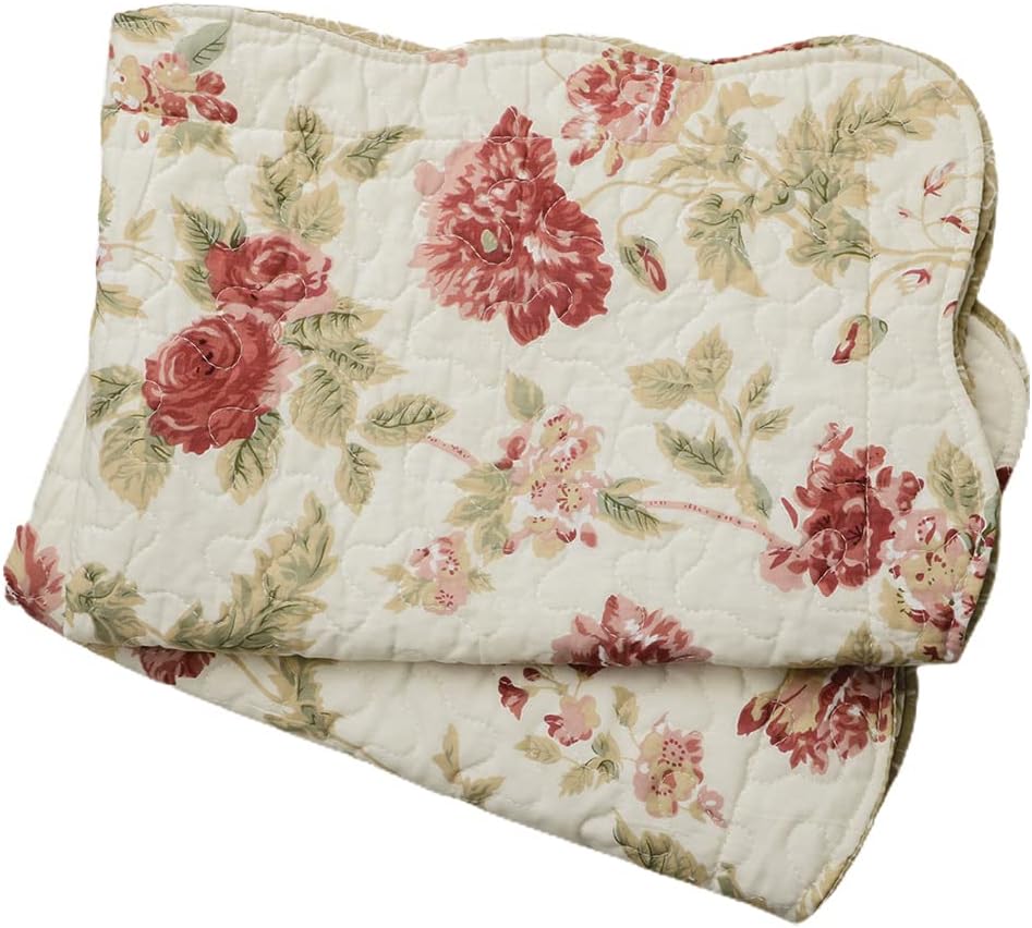 vctops Boho Floral Patchwork Pillow Shams Pack of 2 Farmhouse 100% Cotton Quilted Soft Decorative Pillow Cases Set (Flower,Queen) - Image 2