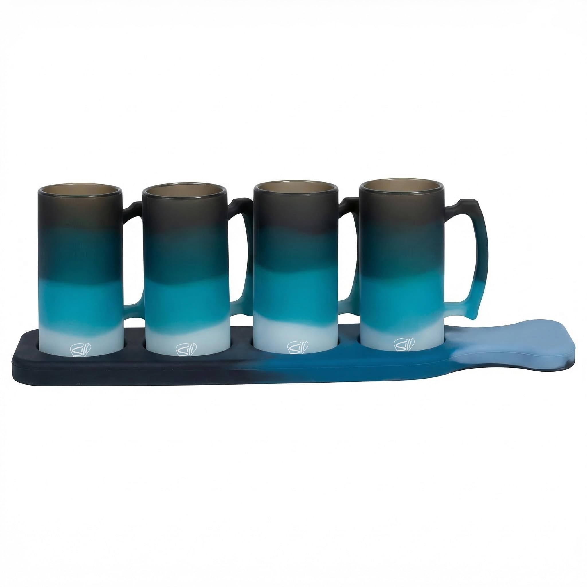 Silipint: 6oz Silicone Flight Taster with Board - Unbreakable, Non-Toxic, Dishwasher Safe - Flight Tasters Pack of 4 in Moon Beam Color