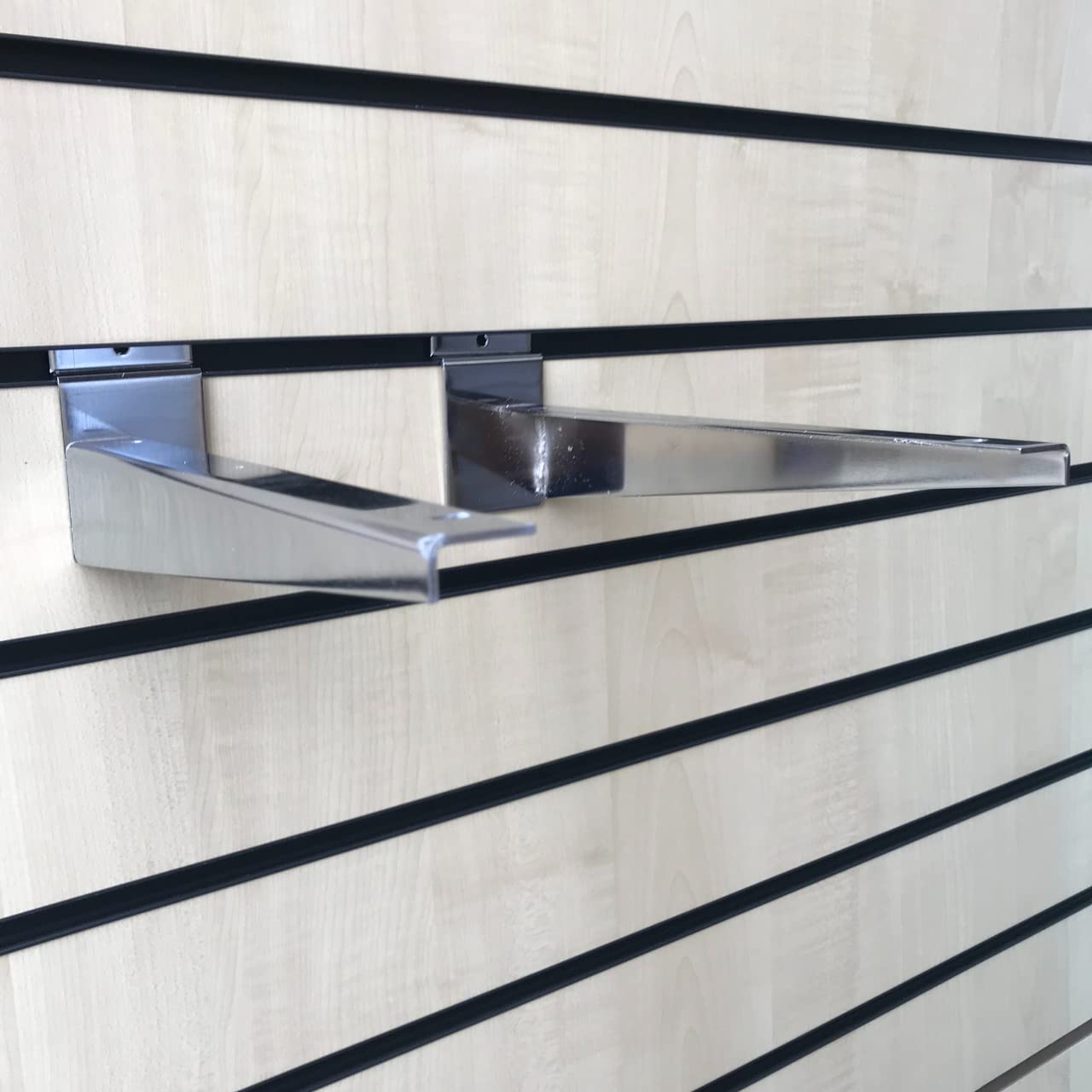 Chrome Wooden Shelf Brackets (Pair) For Slatwall Shop Fittings Heavy Duty In (300Mm)