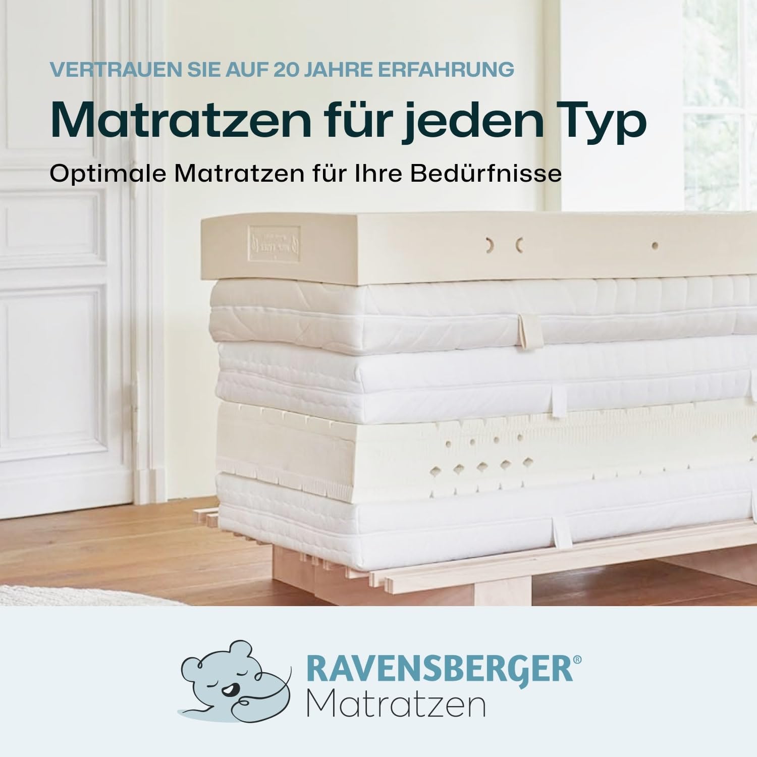 Ravensberger Matratzen Tonnentaschenfederkernmatratze Ortho-Spring - Härtegrad H2, mittel - 140 x 200 cm, Höhe 19 cm - 7-Zonen - Oeko-TEX® Standard 100 Zertifiziert