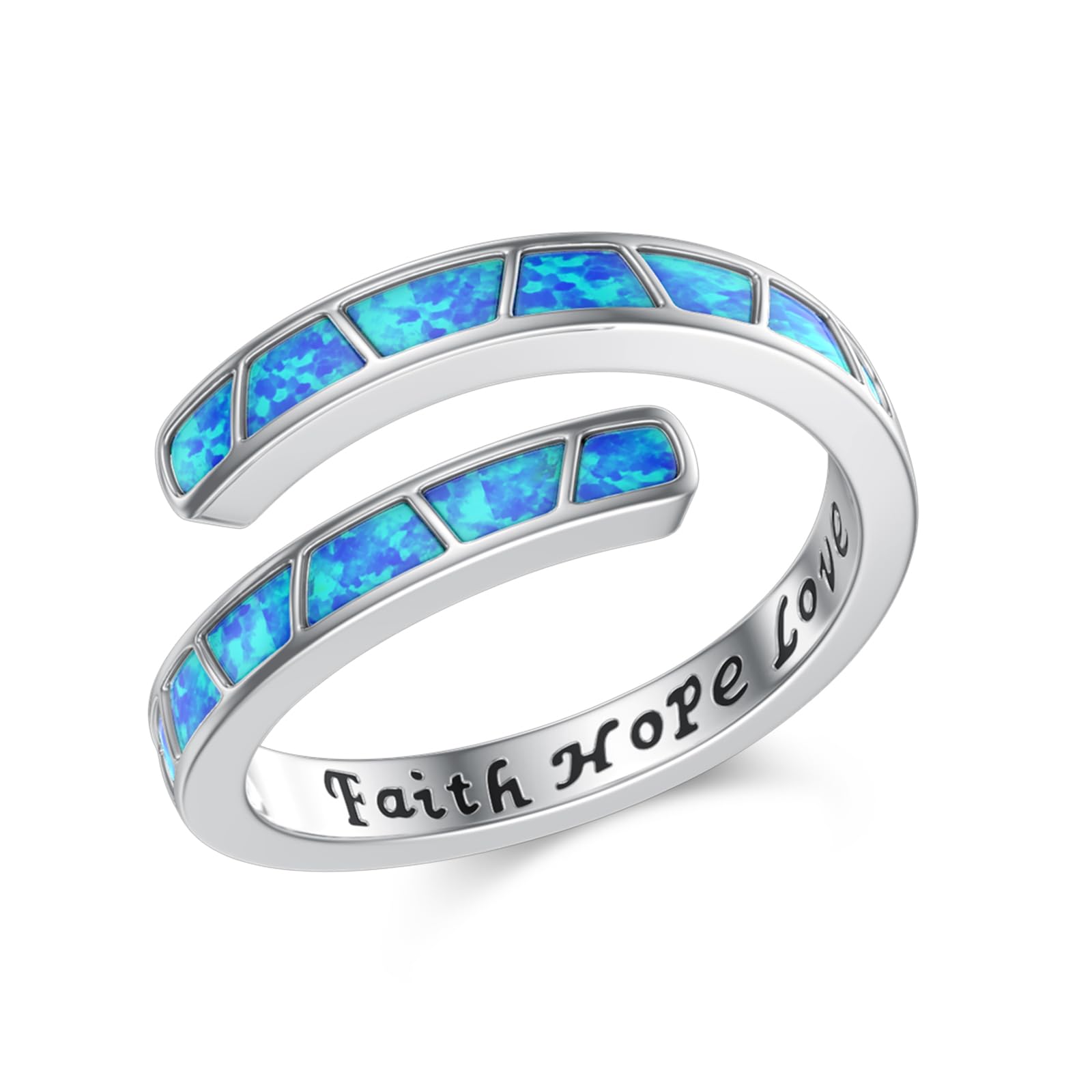 Glaube Hoffnung Liebe Ring 925 Sterling Silber Opal Ringe Damen Opal Ring Schmuck Verstellbarer Ring Geburtstags Geschenk Weihnachten Mädchen Frauen(Faith Hope Love)