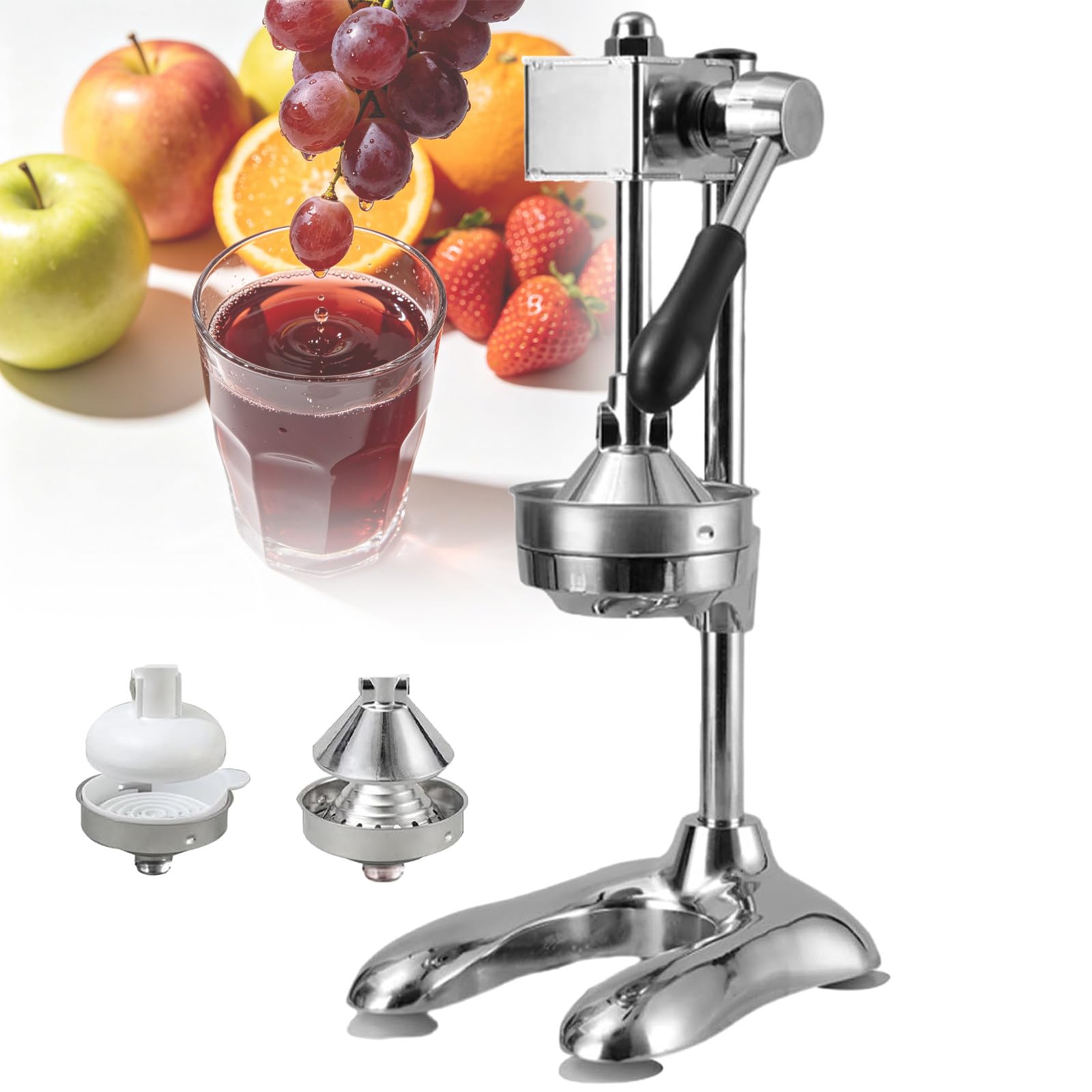 Reczna Wyciskarka do Cytrusow Wyciskarka Dzwigniowa do Cytrusow Stal Nierdzewna 304 Podstawa U-ksztaltna Wysokosc 45cm Przyssawki Restauracja Granat DualHeads-Plating