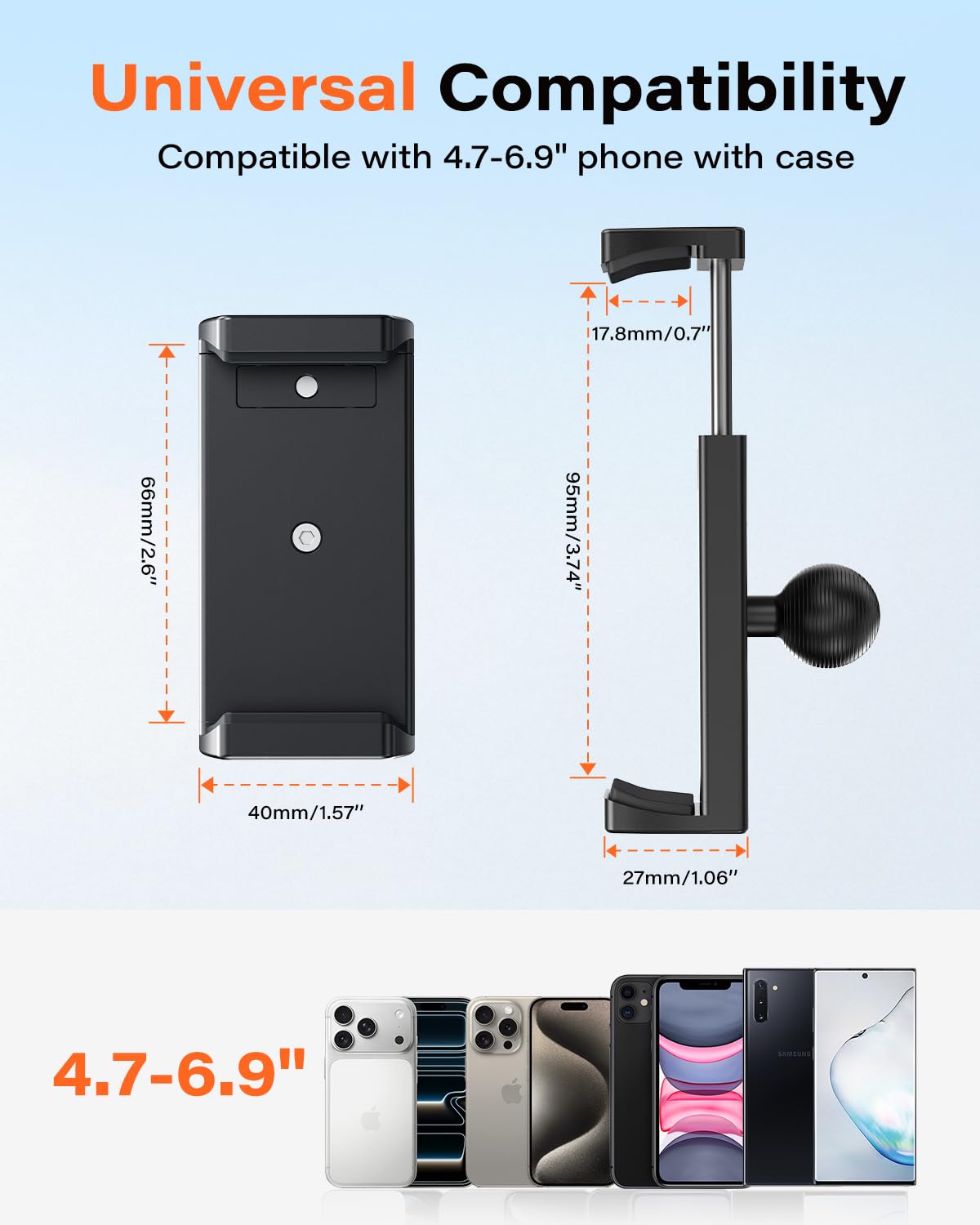 APPS2Car Soporte de teléfono de aluminio resistente para coche, soporte universal para teléfono con rótula de 20 mm, base de portavasos, brazo CNC ajustable