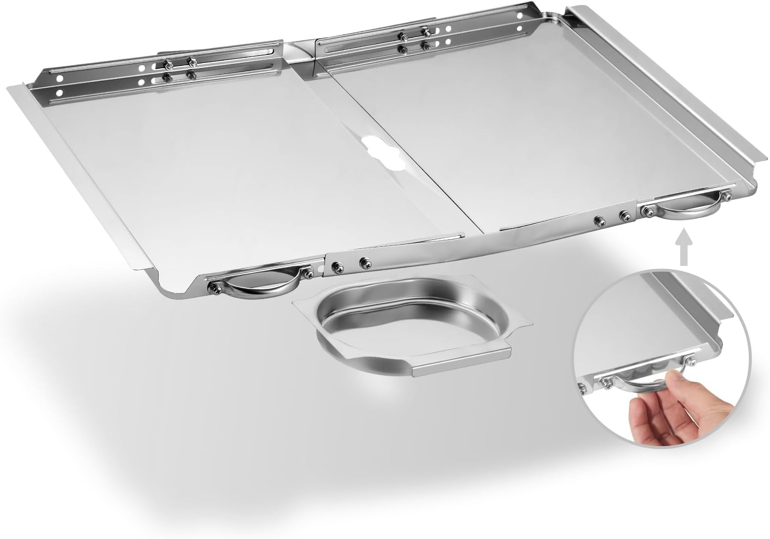 Copiu Grill Grease Tray with Catch Pan, 24"-30" Adjustable Grill Replacement Parts Stainless Steel Outdoor BBQ Drip Pan for Dyna Glo, Nexgrill, Expert Grill, Kenmore, BHG, Backyard, Uniflame and More