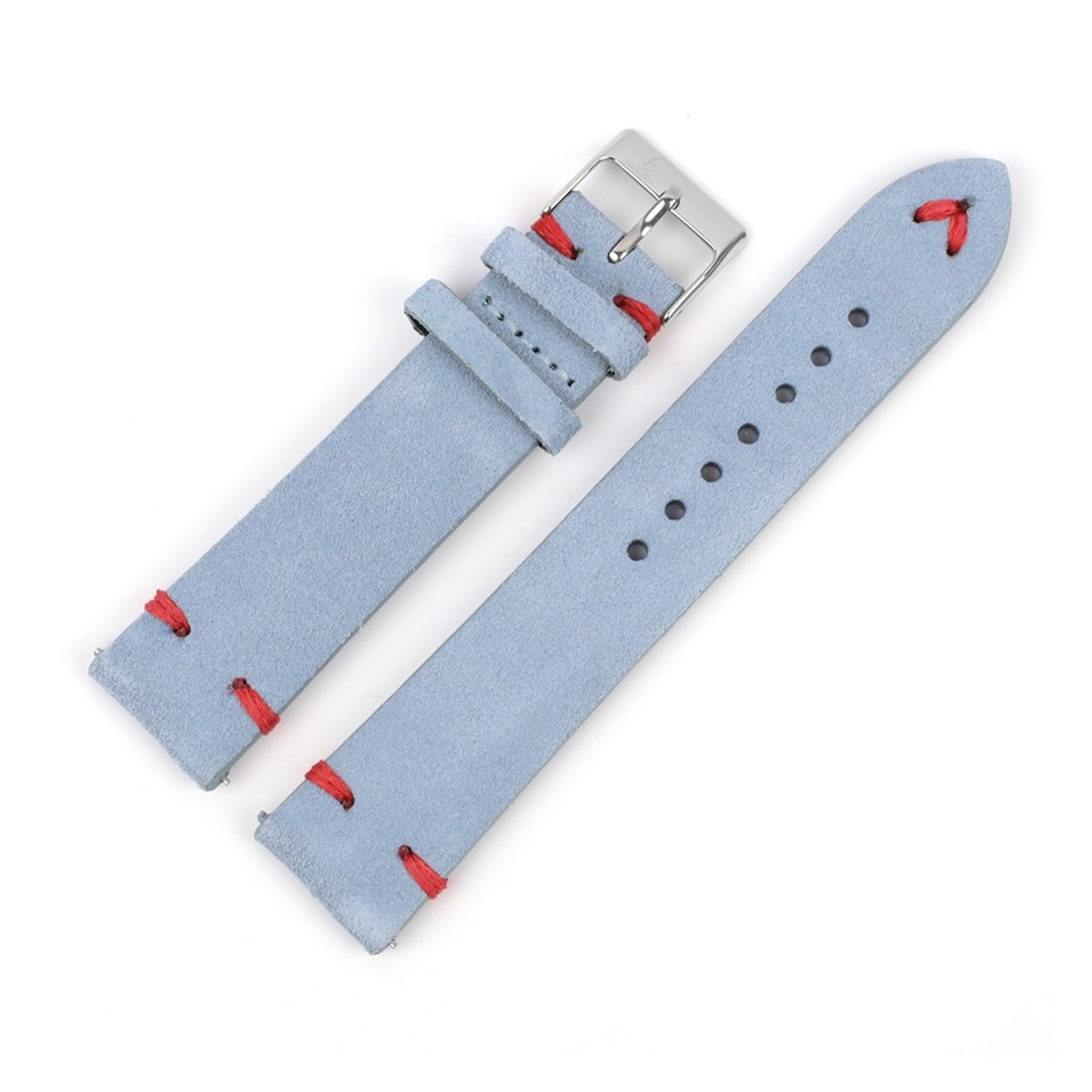 Cinturino per orologio in pelle scamosciata, 18 mm, 20 mm, 22 mm, 24 mm, cinturino di ricambio a sgancio rapido, realizzato a mano (linea blu-rossa, 18 mm)