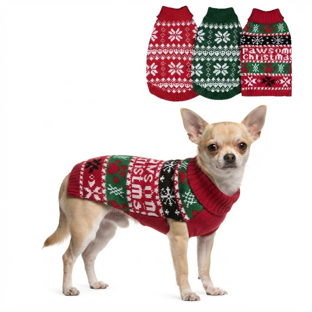 3 Pack Dog Christmas Jumper Knitted Christmas Sweater for Puppy Dogs，M