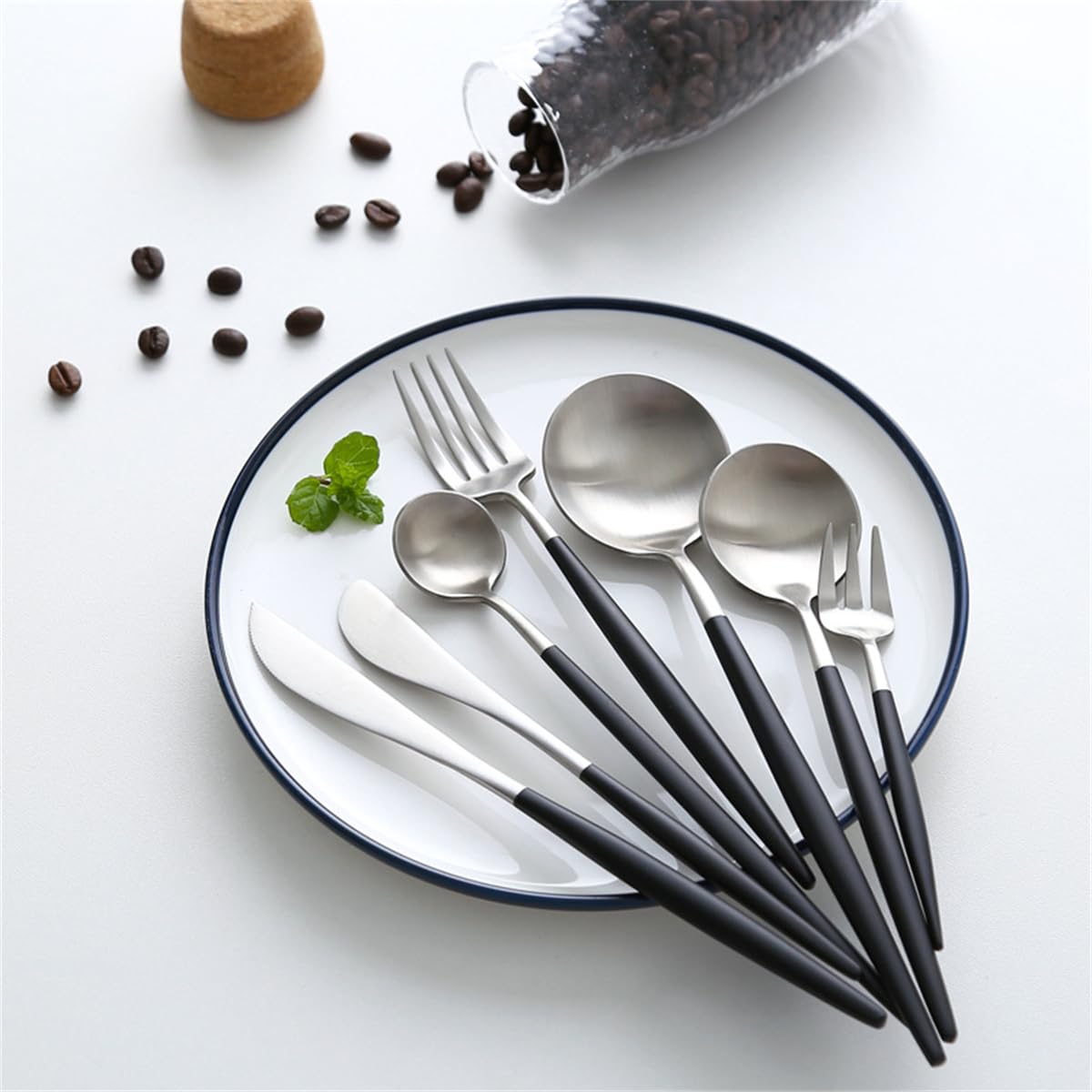 Andoo Cutlery Set Stylish Knife, Spoon, Fork Set Gold 20 Colors Available (Dinner Spoon + Knife + Fork + Teaspoon + Cake Fork + Angle Chopsticks) 6-Piece Set Tableware 18-10 Stainless Steel Knife : Ho