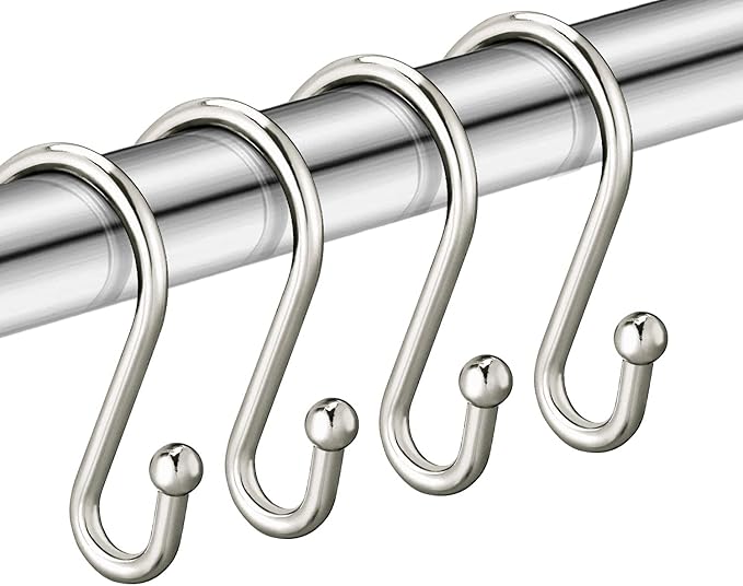 Nickel Shower Curtain Hooks, Rust Proof Shower Curtain Rings for Bathroom, Set of 12 CHICTIE Silver S Shaped Decorative Shower Curtain Hooks Hangers for Bathroom Curtains,Clothing, Towels, etc
