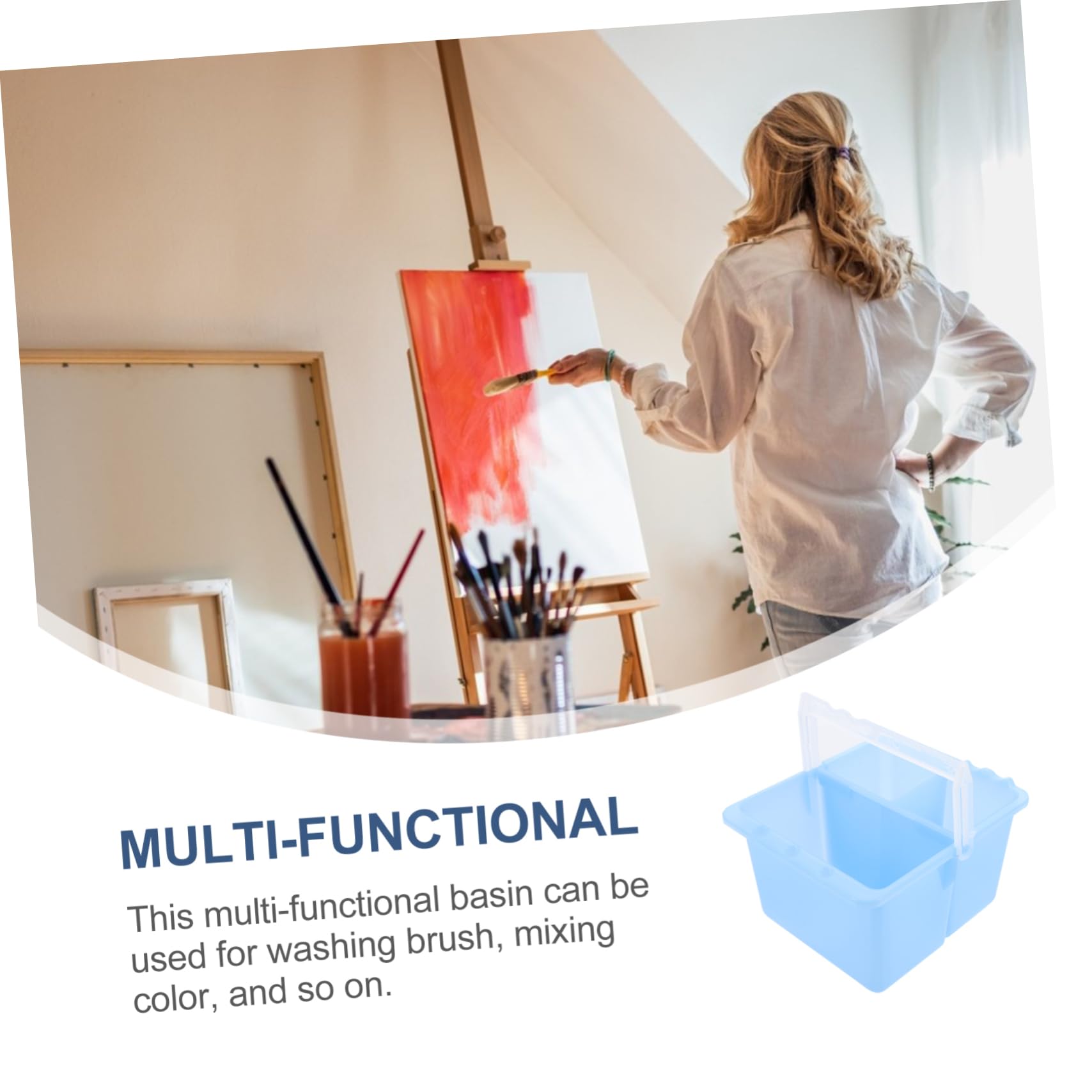 KONTONTY 2pcs Pencil Bucket Brush Cleaner Art Supplies Portable Wash Tanks Paint Brush Pen Washing Buckets Square Stand Washing Machine Cleaner Paint Water Cup Water Jug Holder Blue Plastic