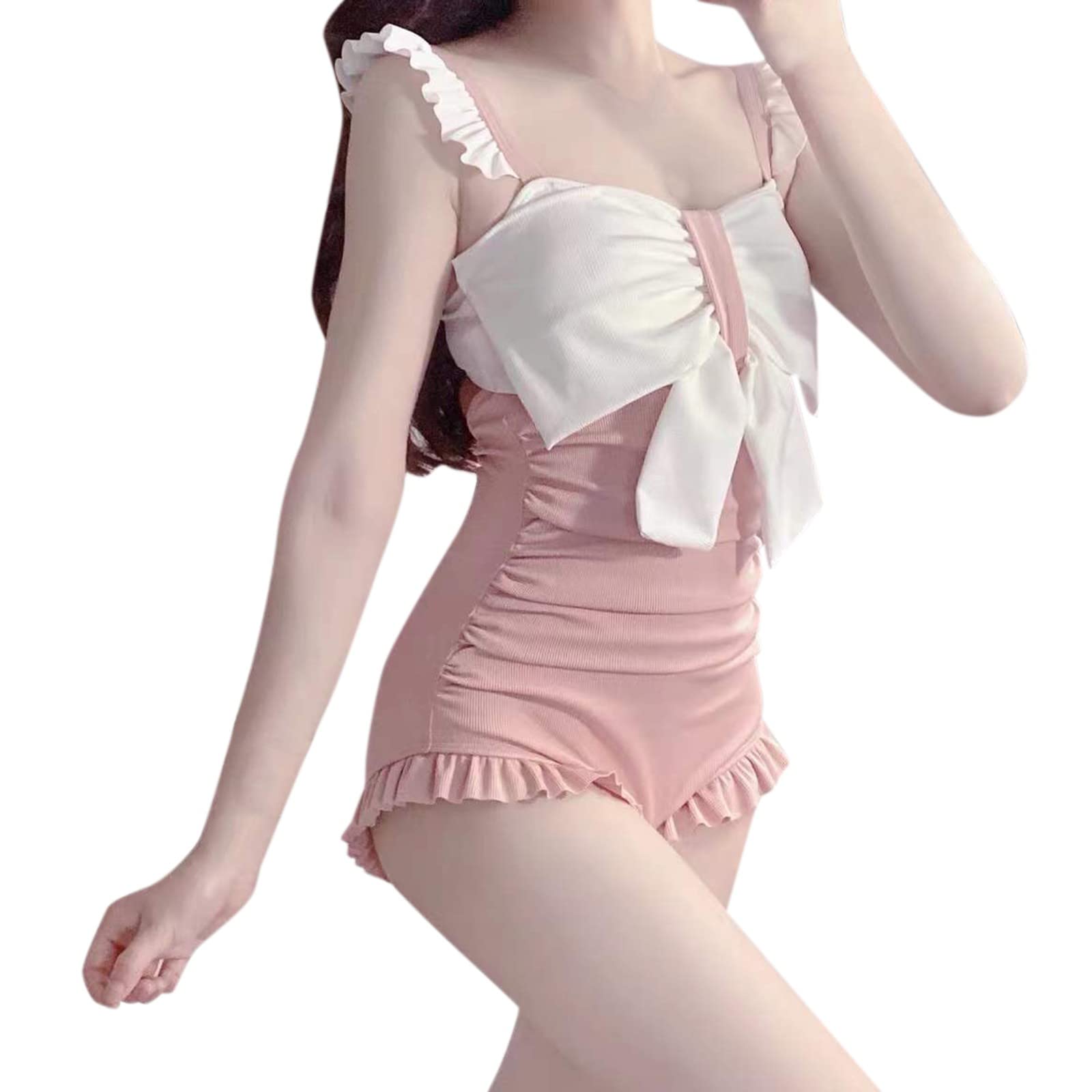 ADMAY Traje de baño para mujer, traje de baño tankini con arco sólido, pantalones cortos, traje de baño sexy, traje de baño, traje de baño sin espalda, bikini para mujer, cintura alta, sexy, tallas grandes,