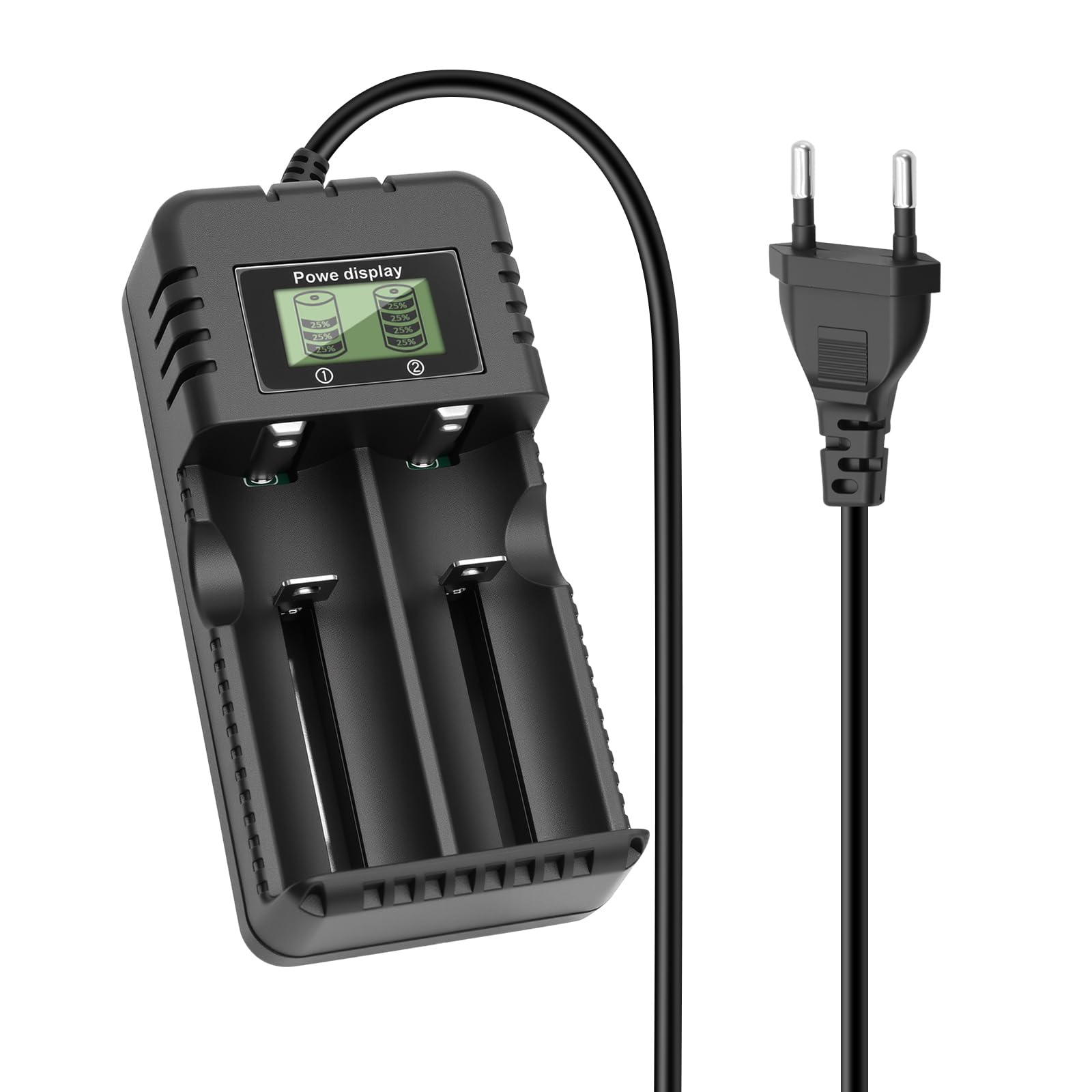 Jaxiyun Chargeur de Batterie à LCD, Chargeur de Batterie Li-ION 2 Fentes avec Charge Rapide Intelligente Compatible avec Une Variété de Batteries Li-ION 3,7 V 26650/18650/14500/16340 (2 Fentes) - 2