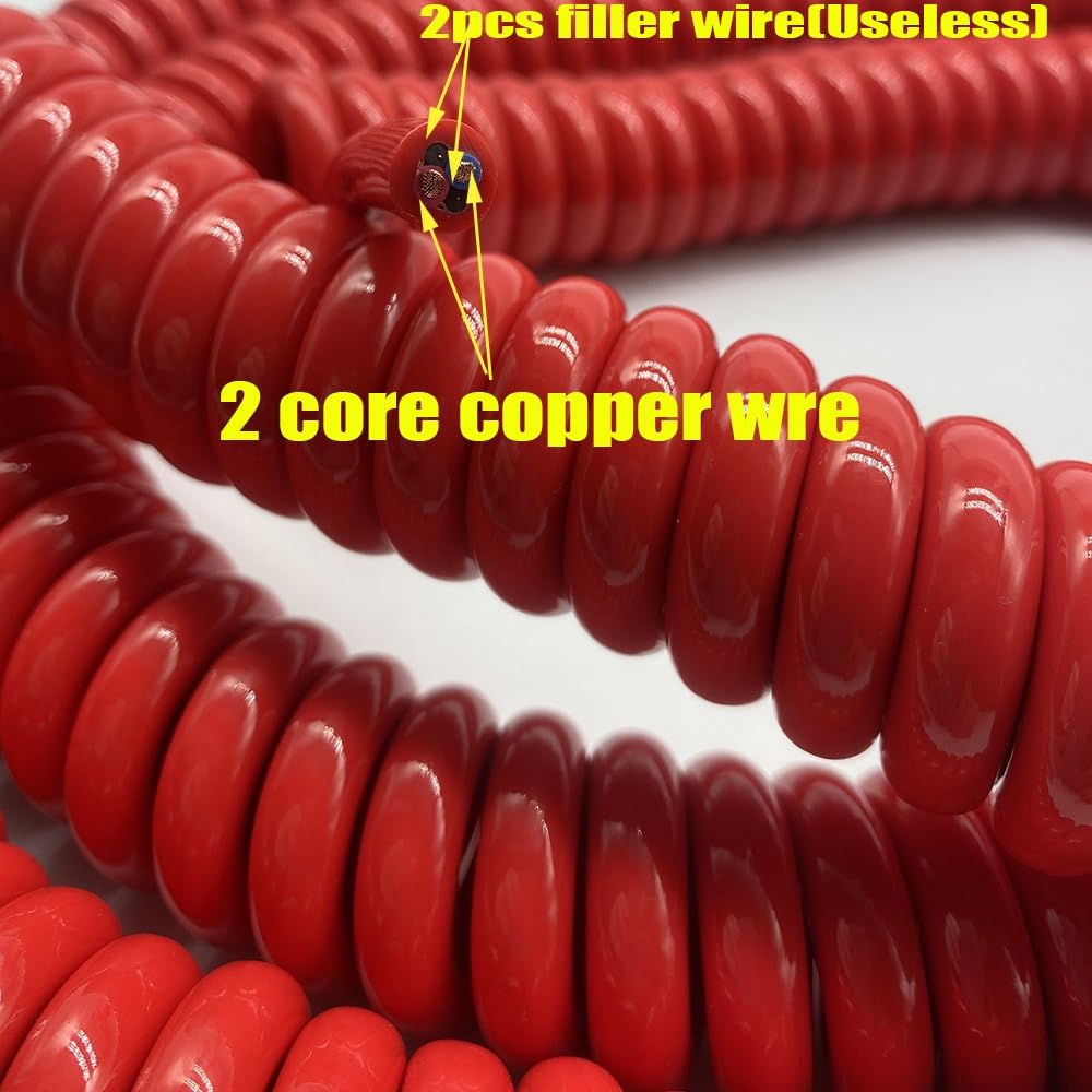 1 zwinięty przewód zasilający 2 żyły 1,5 mm kwadratowa spirala z czerwonej miedzi | Elastyczny, chowany, kręcony przedłużacz o średnicy 8 mm, odporny na zużycie i zmniejszający palność(Stretch 3 Meters)