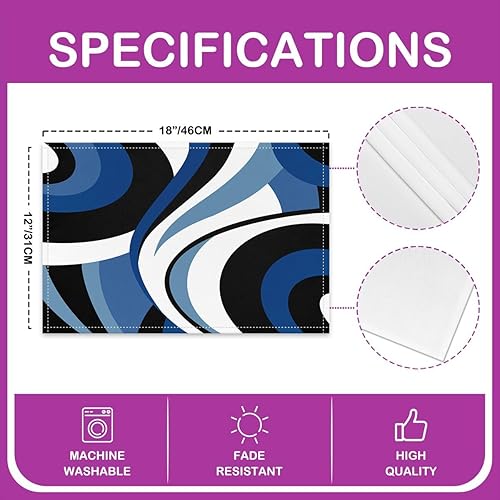 Miniatura 8 de Juego de 4 manteles individuales de remolinos rojos, negros y blancos, modernos círculos geométricos abstractos para hombres, mujeres, adultos,