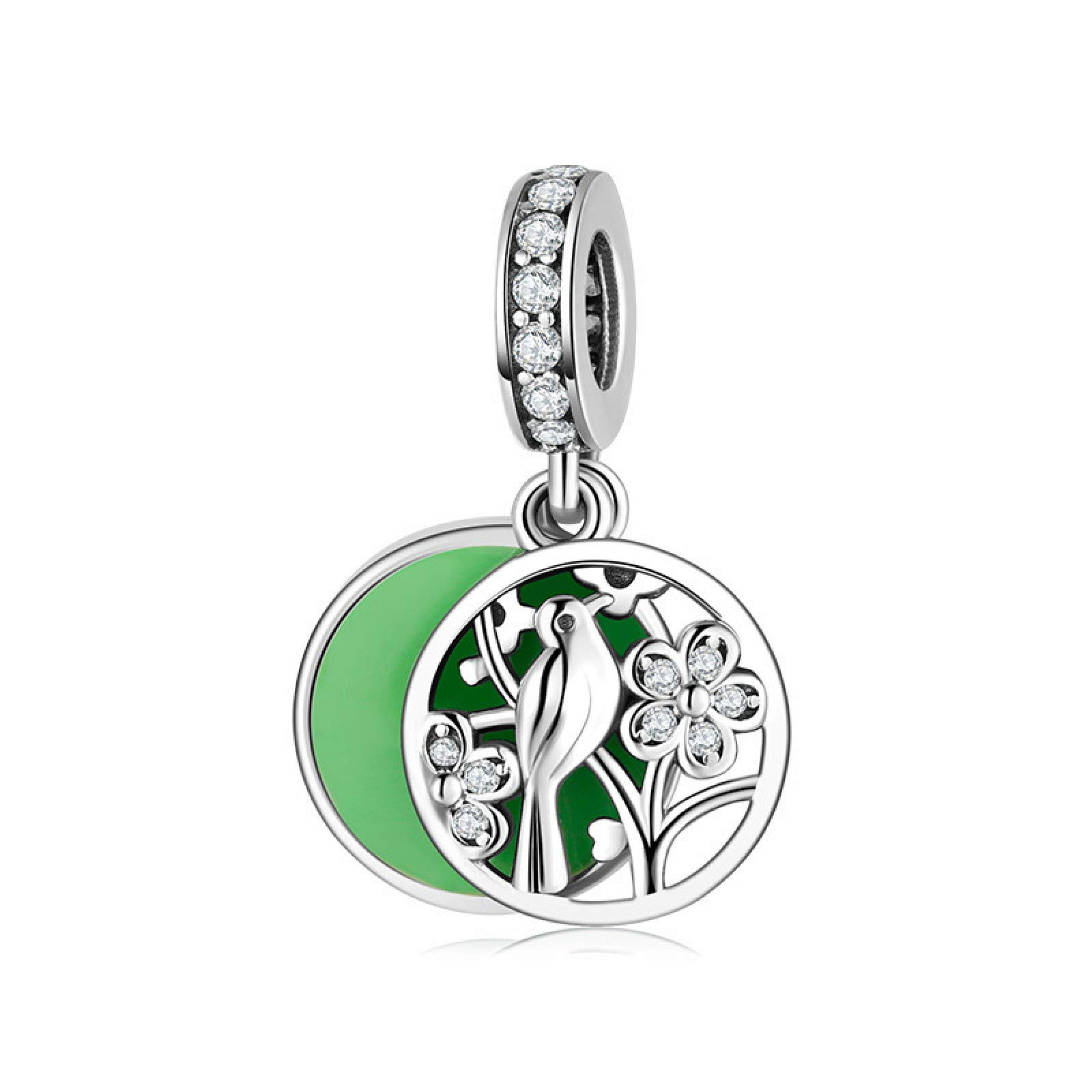 Damen-Perlen-Charms, Silber-Anhänger, Anhänger-Perlen, 925er-Silber-Charm, Blumen, Vögel, Emaille-Charms, passend for Original-Silber-DIY-Armband, edlen Schmuck