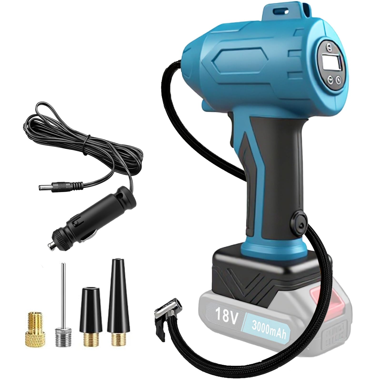 Akku Kompressor 11bar Autoreifen Luftpumpe mit Abschalautomatik und Manometer, 160 PSI Tragbare Fahrradpumpe Luftkompressor mit 12V Autostromkabel für Auto, Motorrad, Fahrrad