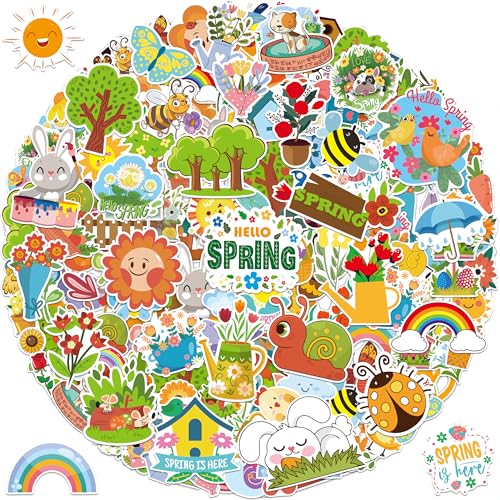 LINAYE 150 PCS Spring Stickers for Kids Vinyl Waterproof Non-Repeating Adhesive Spring Stickers Bulk Party Favors Crafts & Gifts for Kids Classroom