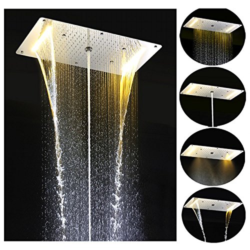 700 * 380 mm Función de mutilos Color Amarillo Techo incrustado LED Rectangular Baño Cabeza de Ducha