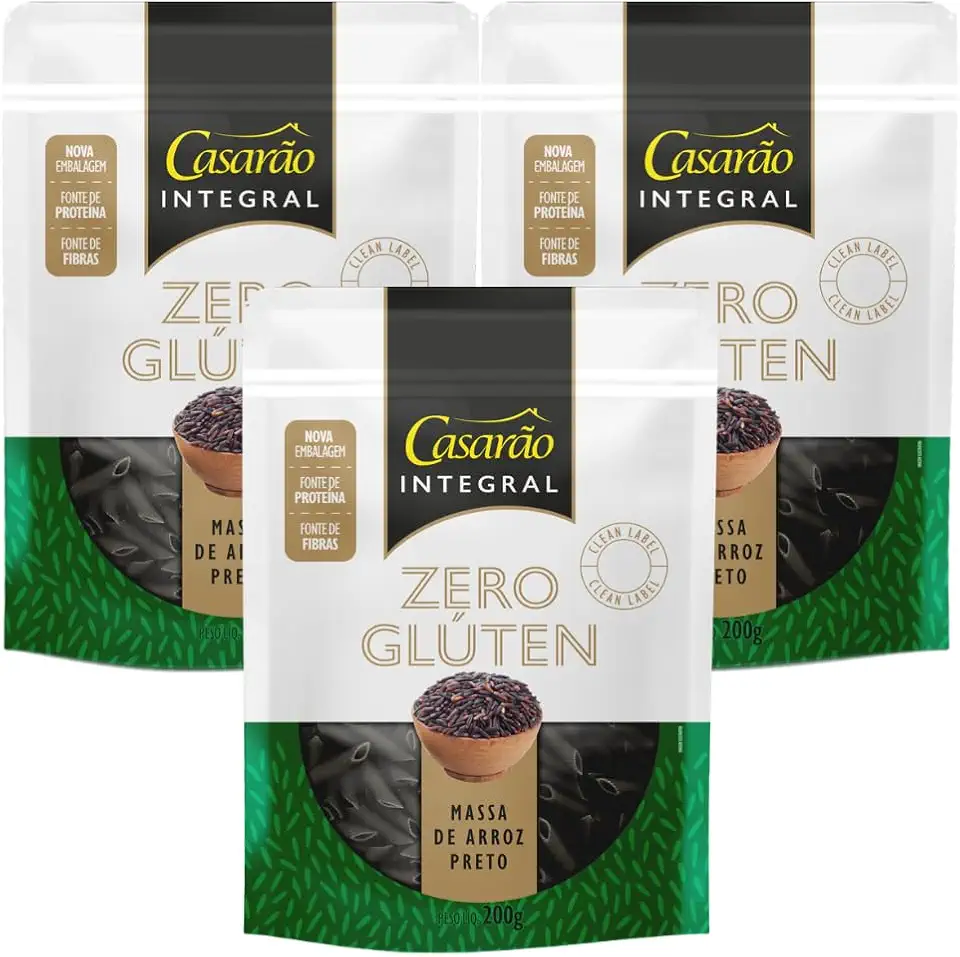 Kit 3 | Macarrão Penne Integral de Arroz Preto Sem Glúten 200g Casarão | Vegano, Rico em Fibras e Natural