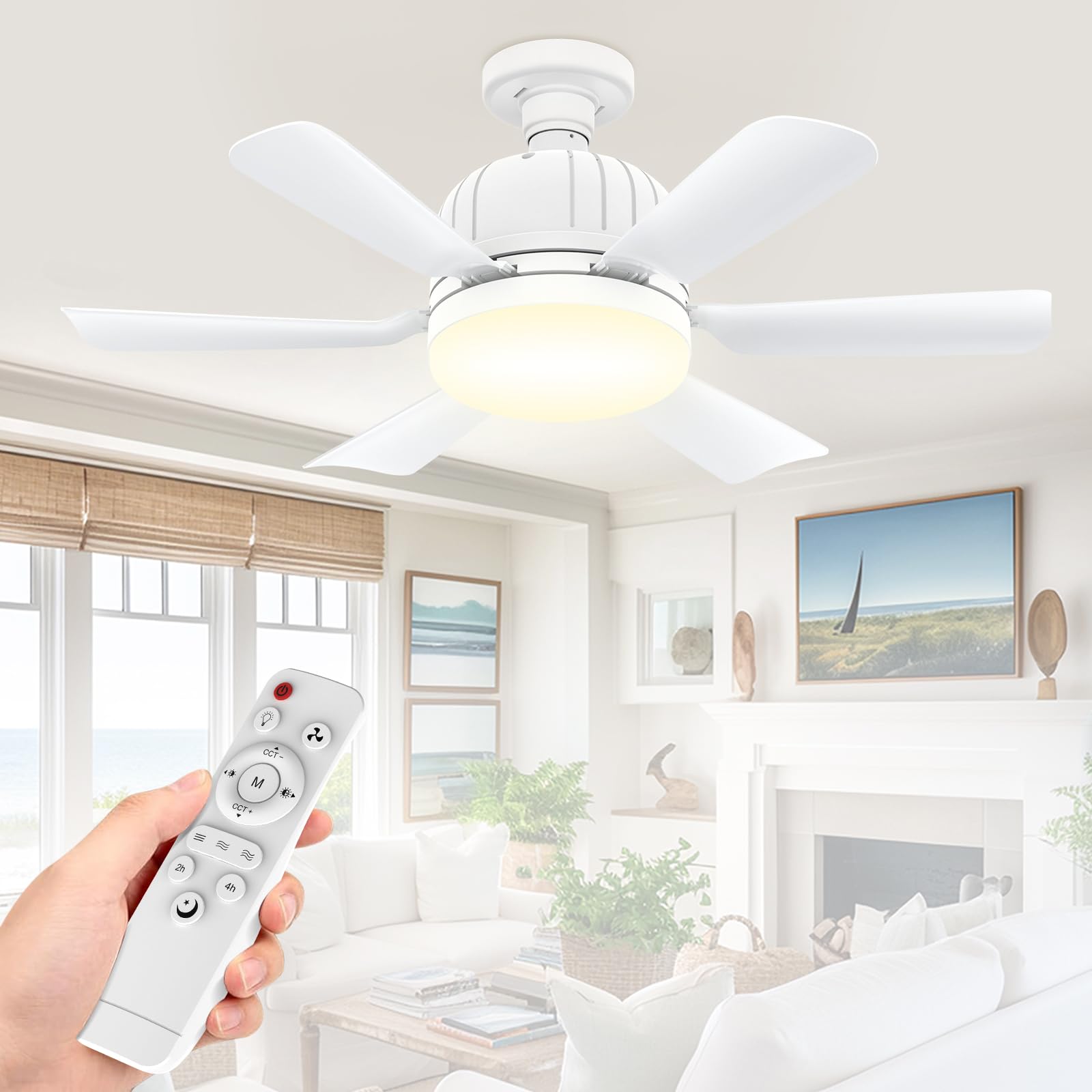 OIWERH 46cm E27/B22 Ceiling Fan Light Bulb Bayonet Fitting, Ceiling Fans with Lights and Remote, Ceiling Fans Lights Dimmable, Ceilings Lamp with 3 Speeds Timing, 6 Blades