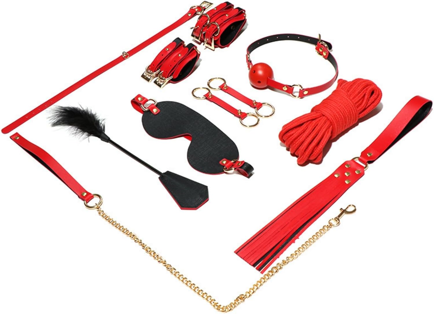 Home Blindfolds-Whips-Collars and Other Exercise Kit Accessories 10-Piece Set B98 (Red)