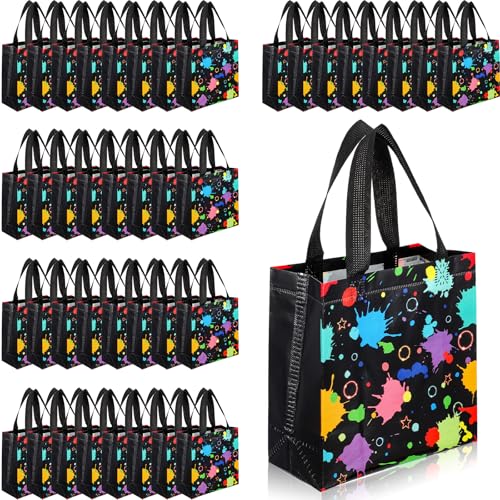 40 Pcs Glow in the Dark Gift Bags with Handles Neon Funny Gift Goodie Bags Bulk Glow Party Favor Tote Treat Bag Packs Non Woven for Hollenween Baby Shower Theme Glowing Dark Party Decoration