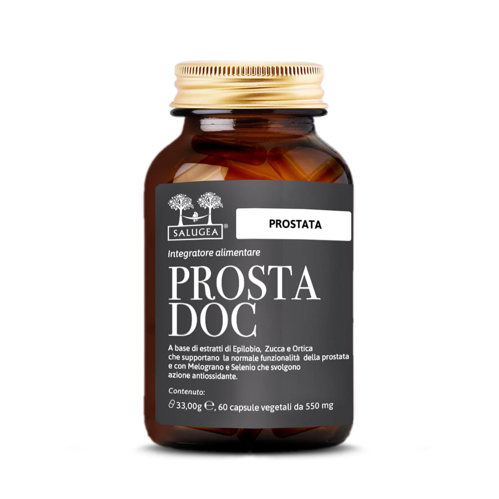 PROSTADOC Salugea - Integratore 100% naturale per il Benessere della prostata - con EnotProst®, Zucca, Ortica, Melograno e Selenio - 60 Capsule in Flacone di vetro scuro farmaceutico