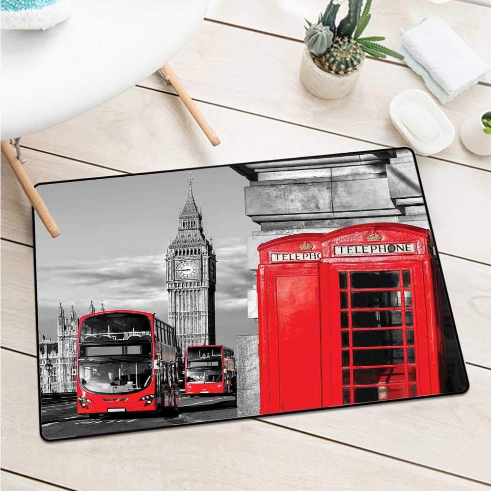 Wang Hai Chuan London Universal Door mat London Telephone Booth in The Street Traditional Local Cultural Icon England UK Retro Door mat Floor Decoration W19.7 x L31.5 Inch Red Grey