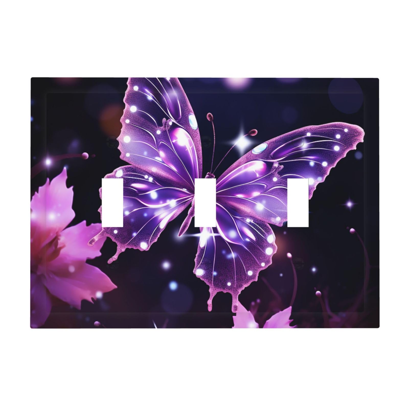 Kloph Cute Purple Butterfly Decorator Light Switch Covers Wall Plate 3-Gang Mid Size 6.7" X 4.8" Triple Toggle Switch Wallplate Decorative 3 Gang Wall Switch Plate Covers Polycarbonate Thermoplastic