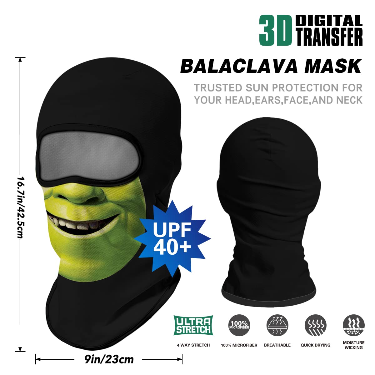 ShopINess Unisexowa na Zimę Kominiarka z Nadrukiem 3D - Shrecky