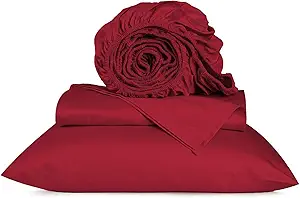 URBANHUT 800 Thread Count Twin Size Egyptian Cotton Sheets Set, 3 Pc Bed Sheet Sets for Twin Size Bedding, Luxury Hotel Sheets Sateen Finish Fits 16" Deep Pocket - Burgundy