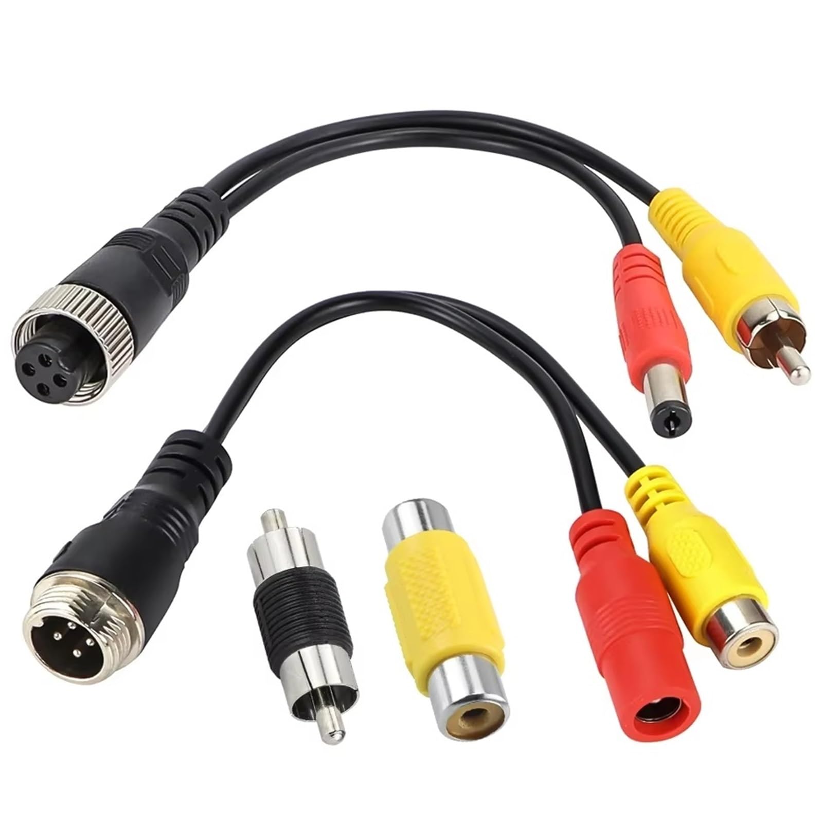 Cámara Trasera Camara Adaptador Convertidor De Enchufe Cable Múltiple 4 Pines (Macho/Hembra A AV/Hembra CC) para Monitor Trasero Coche(G)