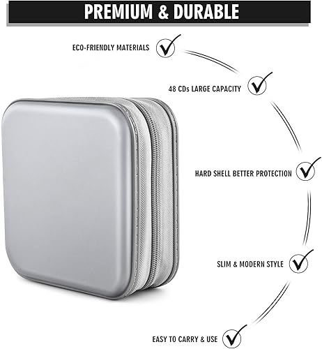 Miniatura 3 de Funda para CD, estuche para DVD, carpeta de 48 capacidades, fundas de CDDVD, organizador de carpetas para coche, hogar, viajes (plateado)