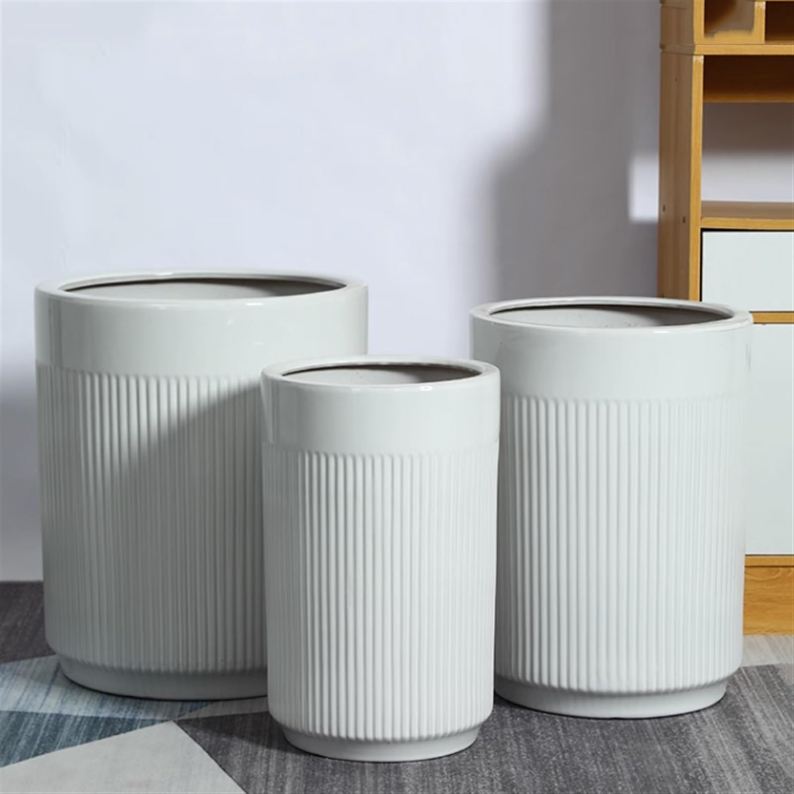 Doniczki na kwiaty Doniczki Białe ceramiczne proste linie Kwiatowy wzór Doniczki na rośliny Salon Balkon Rodzaj podłogi w domu Rośliny zielone Duże donice Doniczka (Size : M)