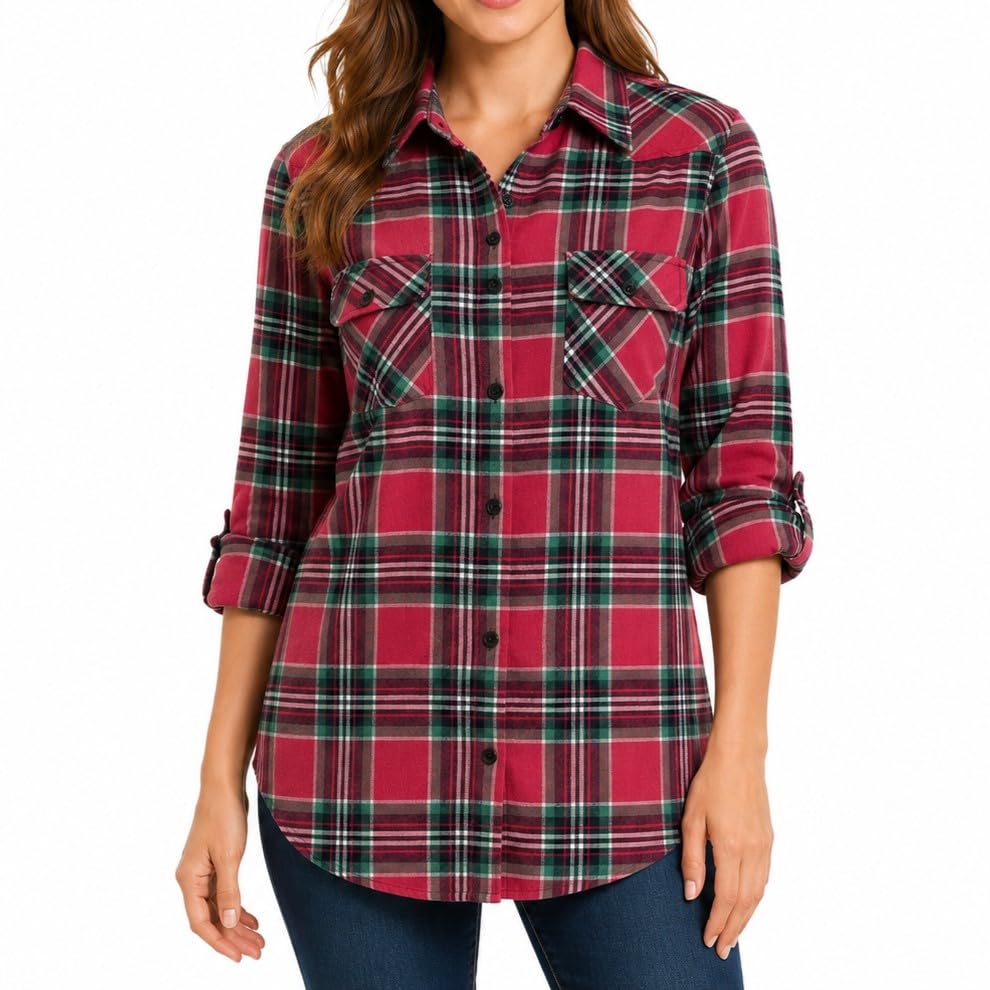 Image of Match Women's Long Sleeve Plaid Flannel Shirt #2021