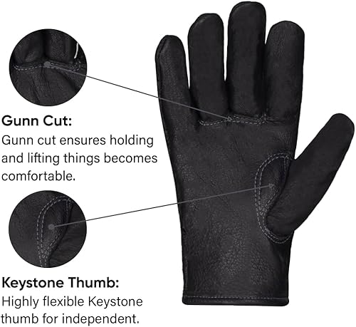 Miniatura 2 de Guantes de cuero de búfalo premium, guantes de trabajo sin forro (negro)